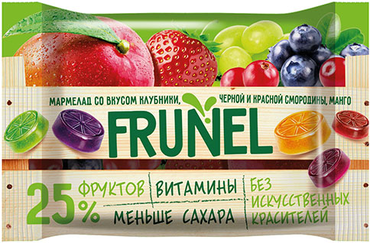 Frunel, мармелад со вкусом клубники, черной и красной смородины, манго, винограда, 40г